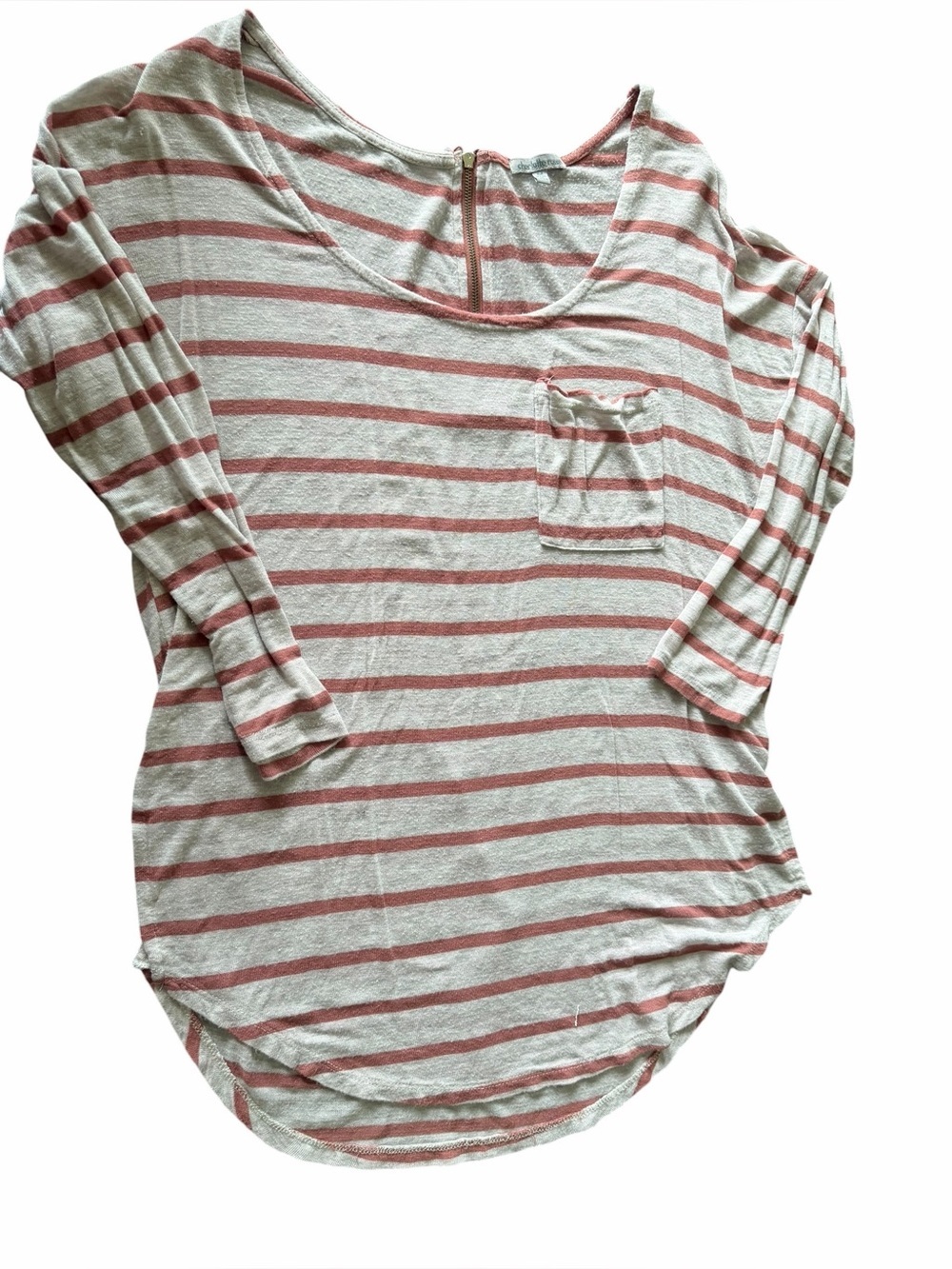 Charlotte Russe Cream and Dusty Rose Striped Long Sleeve Scoop Top